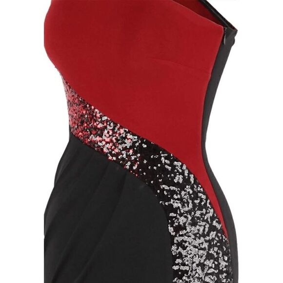 One Shoulder Formal Column Sequin Long Evening Gown Maxi Dress SIZE L NWT - Picture 7 of 16